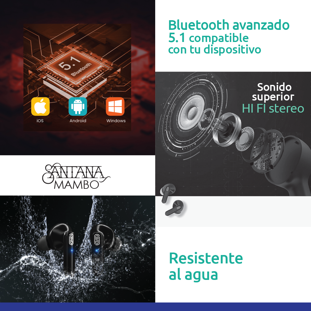 2 Parlantes Santana Samba + Audífonos Santana Mambo Bluetooth